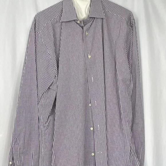 Saks Fifth Avenue Purple Plaid Mens Dress Shirt, Size: 16 1/2 /42 - Picture 2 of 4